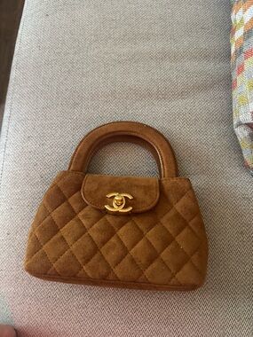 Quilted Suede Top-Handle Bag in Brown